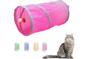 Andiker Katzen Kanal, Faltbares Katzenspielzeug für Hauskatzen, Interaktives Soundpapier, Niedliches Katzen Spielezeug mit Glockenspielzeug und Weichen Bällen, 4 Bunte Spiralfedern für Katzen (Pink)