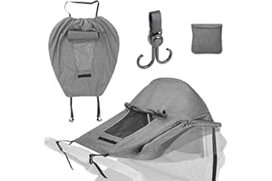 KAKVEIAI Universal Kinderwagen Sonnensegel, Sonnenschutz für Kinderwagen, Sonnensegel Kinderwagen, mit Sichtfenster und Seitenflügel, Verstellbar, UV Schutz 50+ und Wasserdicht(Grau）