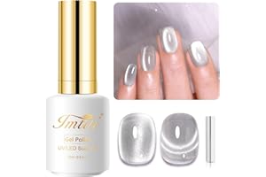 Imtiti Moonlight Cat Eye Gel Nail Polish, 15ml Nude Silver Holographic Crystal Diamond Cat Eyes Glitter UV Soak Off Gel Polish with Magnetic Stick for Summer 1Pcs