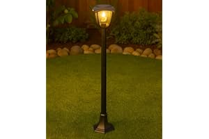 CGC Lighting Lara Black Solar Outdoor Post Light Bollard Traditional Filament LED Warm White Light IP44