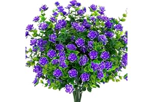 Ksnnrsng 4 Piezas Flores Artificiales,Resistentes a los Rayos UV Plantas,para Interior y Exterior decoración,Decoración de arbustos jardín,Ventana Porche Cocina Colgantes Plantas Decoración (Púrpura)