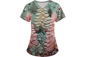 WDCHAOYUE Nursing Uniforms Beauty Tunic Dog Grooming Cat Grooming Cute Printed V Neck Spa Nail Salons Women's Christmas Scrubs Beauty Salon Wrap Mock Christmas Work Tops Care Uniform Healthcare Tunics