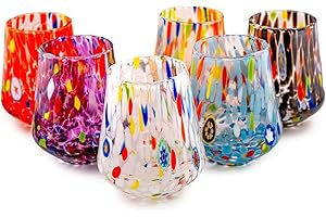 MurArt Bicchieri di Murano Set da 6 bicchieri da 300ml in vetro soffiato a mano in lavorazione artigianale Made in Italy B8 (Misto, Bicchieri Acqua 6pz)