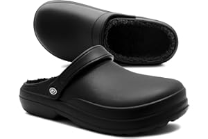 IMTY Mens Clogs Warm Fleece Lined Thermal Garden Clogs Waterproof Lightweight EVA Adjustable Faux Fur Slippers Hospital House Shoes