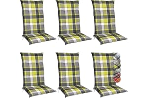 ‎BEAUTISSU Beautissu Set of 6 High-Backed Chair Covers for Garden Chairs Sunny 120 x 50 cm Comfortable Garden Chair Cushion Upholstered UV Light Proof Available, 120x50x6 cm