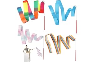 ChanraingYee Zestaw 4 taśm gimnastycznych z prętem, taśma gimnastyczna, taśma do tańca, rytmiczna gimnastyka sportowa, drążek do aktywności na świeżym powietrzu, serpentyny dla dzieci