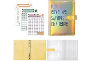 SALPPLEA 100 Umschläge Saving Challenge, Umschlag Challenge Binder, Sparbuch mit Geldumschlägen, Saving Challenge Binder (bunt-gold)