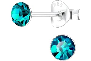 JAYARE Kinderohrringe Silber 925 Mädchen Ohrstecker 4mm Glitzer-Kristalle Kinder runde Ohrringe