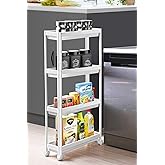 Slim 4 Katlı Tekerlekli Raf &Uuml;nitesi - Dar Alanlar i&ccedil;in Mutfak ve Banyo Organizer - Baharatlık ve Havluluk D&uuml;zenleyici - Beyaz