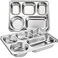 Tebery 3 Pack Stainless Steel Rectangular Divided Plates Tray, 5 Sections Dinner Plates for Adults,Kids, Picky Eaters, Campers, and Portion Control, 28x22x4.3cm