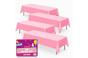 SOL 4pk Long Pink Table Cloth Party 274x137cm Plastic Cover Disposable Tablecloths for Parties - Heavy Duty Spill Protection - Opaque Design for Weddings, Buffets, Catering & Outdoor Events