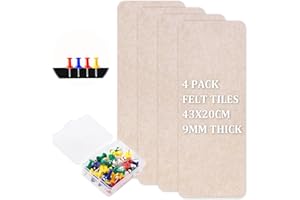 CHINGCOO Tableau D'affichage en Feutre et Liège 43 x 20cm 4 Pièces, Tableau Mémo en Feutre Autocollant VisionBoard, Tableau D'affichage avec Punaises pour le Bureau, Maison, Cuisine, Décoration Murale, Marron