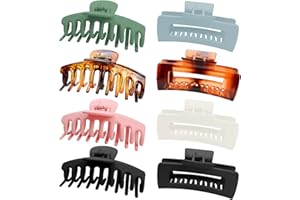 Kavya 8 Pinces Cheveux Femme Grande, 10.5cm Antidérapantes Noir Pinces à Cheveux Epais Adulte Griffe Pinces Crabe, Rectangulaire Grosse Hair Claw Clip pour Filles-A