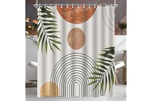 ‎LERORES Lerores Duschvorhang 180x200cm Blätter Linie, Beschwerter Saum Antischimmel Textil, Wasserabweisend, Waschbar Polyester Stoff Badevorhänge mit 12 Ösen und Duschvorhangringe für Badezimmer, Badewanne