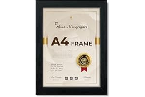 Alison Kingsgate Premium Picture Frame - A4 Size 29.7x21cm, Black with Clear Perspex Sheet & Wall Mounted Hook