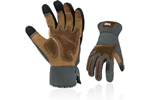 Vgo... Gardening Gloves Touchscreen Thornproof, Men Utility Work Gloves in Pig Leather for Garden Building Warehouse, Dexterity & Breathable Construction Gloves