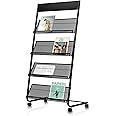 xdgeLoad Magazine Rack Floor Standing Brochure Display Stand with Wheels, 4 Pockets Literature Holder Book Stand Floor Stand for Office, Trade Show, Exhibitions (Black)