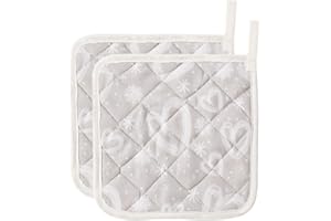 MILLSTORE Set 2 presine da cucina grigio Winter Glitter in cotone 15x15 cm, Made in Italy, stampa digitale, tessuto morbidissimo 100% cotone, lavaggio max 30°C