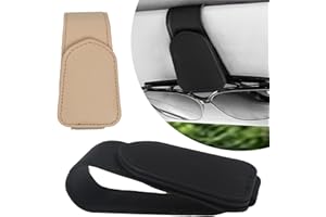 KAHOUI 2 Pcs Sunglasses Holders for Car Accessories Interior, Sun Visor for Car, Magnetic Leather Car Sunglasses Holder for Car Apricot and Black, Car Glasses Holder Gadgets for Sunglasses, Invoice