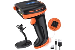 Tera 2D Barcode Scanner with Power Switch Battery Level Indicator Replaceable Battery Wall Mountable Stand 1D 2D QR Works with Bluetooth 2.4G Wireless USB Wired Bar Code Reader D6100