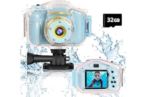 Agoigo Upgrade Kids Waterproof Camera, Christmas Birthday Gifts for Boys Girls Age 3-9, Children HD Digital Video Cameras, Portable Toy Child Underwater Camera 2 Inch Screen with 32GB Card (Blue)