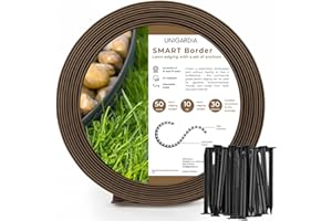 UNIGARDIA Flexible Rasenkante Kunststoff (10 m, braun) mit 30 Erdanker - Höhe 50 mm - Unsichtbare Raseneinfassung aus recyceltem Plastik - Leicht zu verarbeiten