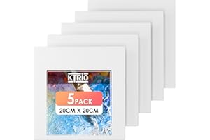 KTRIO Canvas Panels 5 Pack 20 x 20 CM Small Canvas Boards for Painting, 100% Cotton Primed Mini Art Canvas Painting Supplies for Acrylic Oil Watercolor Paint Tempera