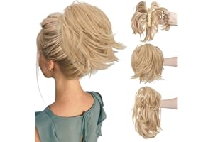 CJL HAIR Claw Clip Short Ponytail Hair Extensions Bendable Metals Messy Bun Hair piece Straight Fake Hairpieces