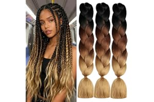 ShowJarlly Capelli Per Treccine Africane 24" Extension Per Treccine Africane Extensions Per Treccine Jumbo Extension Capelli (Nero/Marrone Scuro/Marrone Chiaro)