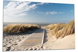 Wallario Herdabdeckplatte/Spritzschutz aus Glas, 1-teilig, 80x52cm, für Ceran- und Induktionsherde, Auf dem Holzweg zum Strand