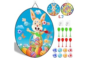 WELLCHY Jeu de Fléchettes Enfants, 66cm Enfants de Fléchette Pâques, Jeu de Fléchettes Double Face Pliable avec 6 Balles Collantes 6 Fléchettes, Jouet Cadeaux de Pâques pour Les Enfants