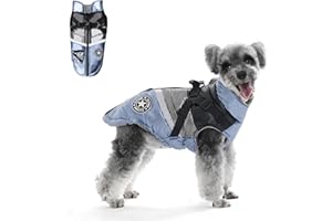 Aisuowa Cappotto per Cani Impermeabile Giacca Invernale Calda Giubbotto Cane con Tasca Antivento Gilet per Cani Regolabile Vestiti per Animali con Pettorina per di Piccola Media Grande(Nero&Blu, S)