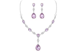 Clearine Wedding Bridal Cubic Zirconia Teardrop Y Necklace and Earrings Jewellery Set for Women