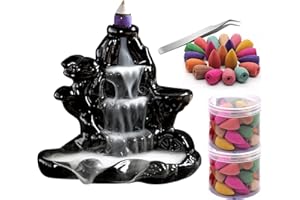 Guador Backflow Incense Burner Glaze with 80 Pcs Free Different Fragrance Incense Cones and Stainless Steel Tweezers Backflow Censer for Home Office Bedroom Yoga Decoration Best Gift (Brown)