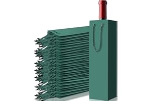 YAYAFUNFUN Bottle Bags Green, Wine Gift Bag Bulk x 12, Kraft Wine Bags with Strong Rope Handles, Spirits Reusable Wine Tote Bag Single Wine Bottle Gift Bags for Wedding Birthday Christmas Party ﻿