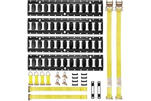 VEVOR Kit Rails Arrimage E-Track, 4 Rails E Track 0,6 m, 20 Accessoires Dont 2 Sangles à Cliquet, 4 Joints Toriques, 4 Attaches Anneau D, 2 Fentes Simples, 8 Embouts, pour Fourgons Remorques Garages