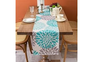 CHEEKYWARES Camino de Mesa Moderno Salón Caminos de Mesa Comedor Primavera Mantel Lino Verano Rústicos Turquesa Gris Flor Bohemia Vintage para Tocador Soporte de TV Mesa Gabinete Aparador Vacaciones 40x140cm