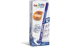 CARIOCA Oops Niebieskie długopisy | Zestaw wielokrotnego ładowania długopisów szkolnych i biurowych z czapką, podwójną gumą i ergonomicznym uchwytem, Niebieskie, 12 sztuk