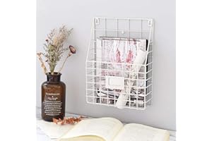 Holdfiturn 2Pcs Wall-Mounted Magazine Rack 30 * 25 * 10cm Metal Magazine Newspaper Holder Rack File Simple Newspaper Basket(White)