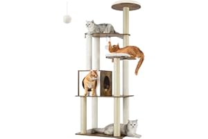 FEANDREA drapak dla kota, 165 cm, 5 poziomów, nadające się do prania,wyjmowane poduszki, drążek do siedzenia, legowiska dla kotów, meble dla kotów domowych, brąz w stylu vintage PCT166X01