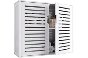 HITNET Szafka łazienkowa ścienna z drzwiami, bambusowe szafki na leki z regulowaną półką, oszczędzający miejsce organizer do przechowywania nad toaletą, Biały