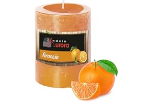 Candele D'Aurora Amber Candela Color Arancia con Finitura Ruvida, Cera vegetale, 6,8x6,8x9 cm