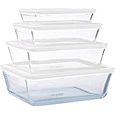 Pyrex® Cook & Freeze Set of 4 Glass Dishes with Airtight Lids (0.8 L, 1.5 L, 2.6 L, 4 L) - Special Freezing - BPA Free