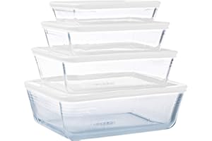 Pyrex® Cook & Freeze Set of 4 Glass Dishes with Airtight Lids (0.8 L, 1.5 L, 2.6 L, 4 L) - Special Freezing - BPA Free