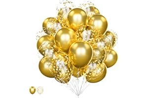 BALLOON DANCE Gold Balloons Set, 20Pcs 12 Inch Metallic Chrome Gold Balloons and Gold Confetti Helium Latex Balloons Pack for Birthday Wedding Anniversary Graduation Baby Shower Party Decorations