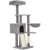 Feandrea Cat Tree, Play Tower, Height 134 cm | Multi-Level Cave, Plush Fabric, Removable and Washable Cover, Scratcher, Baske