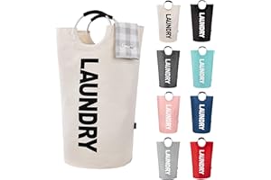 Caroeas 90L Panier à Linge Grande Capacité, Sac à Linge Pliable avec Poignées Rembourrées, Corbeilles à linge，Idéal pour le Rangement et le Transport des Vêtements,Beige