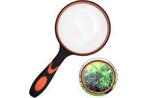 Skyzone Lupa de lectura de mano con mango de goma suave antideslizante, 10 aumentos, 100 mm / 4 pulgadas, para lectura de libros, inspección, observación de insectos y pasatiempos (naranja)