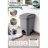 60 Lt Tekerlekli Pedallı &Ccedil;&ouml;p Kovası | B&uuml;y&uuml;k Boy Plastik &Ccedil;&ouml;p Kutusu | Hijyenik Pedallı Kapaklı Ev, Ofis ve Bah&ccedil;e Kullanımı