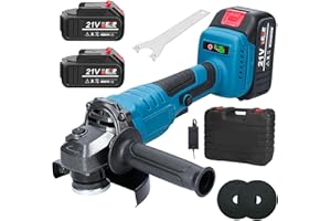 HOUSIWILL Amoladora Angular con Batería, Amoladora con Motor sin Escobillas, 125 mm, 23000 RPM, con 2 Baterías y Empuñadura Auxiliar (Disco Incluido)